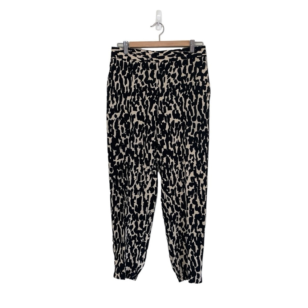 Zara Pants Jogger Black Cream Animal Print Crepe Pockets Size M